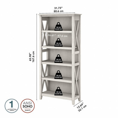 Bush Furniture - Key West Tall 5 Shelf Bookcase in Linen White Oak - KWB132LW-03 veiw 6