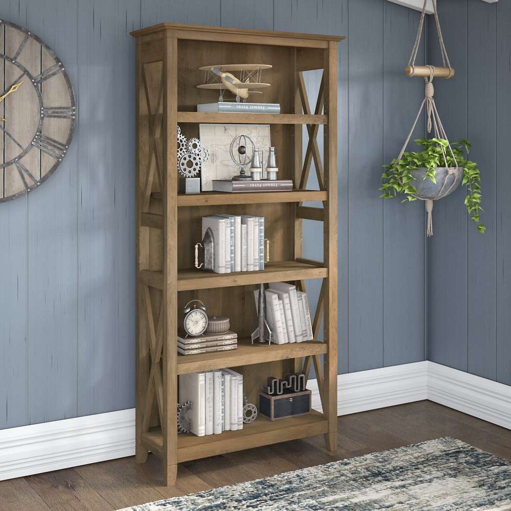 Bush Furniture - Key West Tall 5 Shelf Bookcase in Reclaimed Pine - KWB132RCP-03 veiw 4