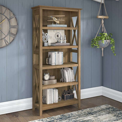 Bush Furniture - Key West Tall 5 Shelf Bookcase in Reclaimed Pine - KWB132RCP-03 veiw 4