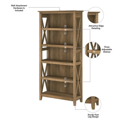 Bush Furniture - Key West Tall 5 Shelf Bookcase in Reclaimed Pine - KWB132RCP-03 veiw 5