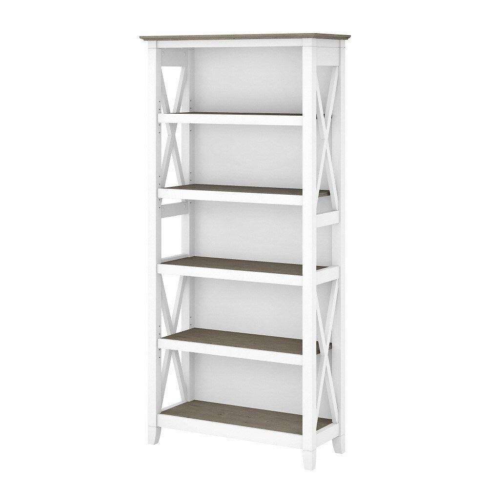 Bush Furniture - Key West Tall 5 Shelf Bookcase in Pure White and Shiplap Gray - KWB132G2W-03 veiw 1
