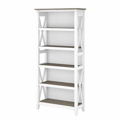 Bush Furniture - Key West Tall 5 Shelf Bookcase in Pure White and Shiplap Gray - KWB132G2W-03 veiw 1