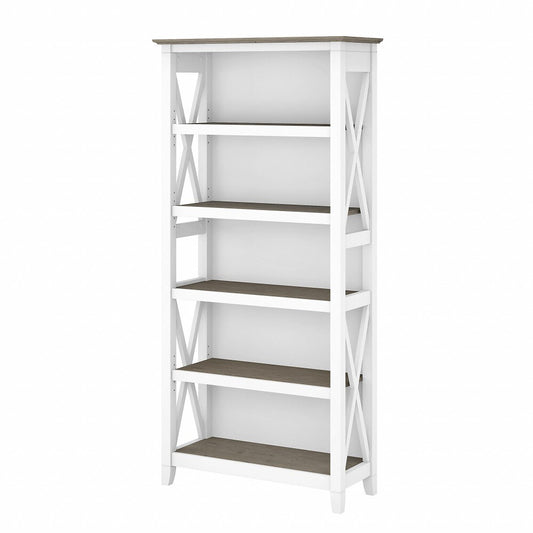Bush Furniture - Key West Tall 5 Shelf Bookcase in Pure White and Shiplap Gray - KWB132G2W-03 veiw 1
