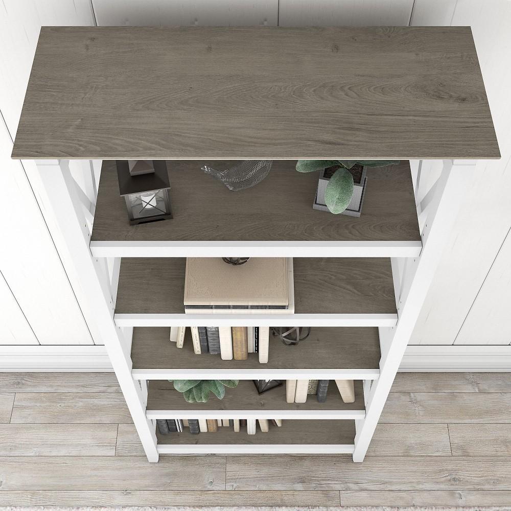 Bush Furniture - Key West Tall 5 Shelf Bookcase in Pure White and Shiplap Gray - KWB132G2W-03 veiw 5