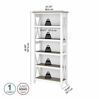 Bush Furniture - Key West Tall 5 Shelf Bookcase in Pure White and Shiplap Gray - KWB132G2W-03 veiw 6