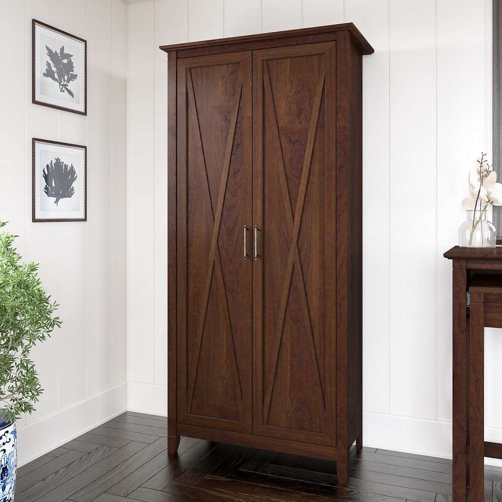 Bush Furniture - Key West Tall Storage Cabinet with Doors in Bing Cherry - KWS266BC-03 veiw 4