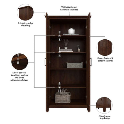 Bush Furniture - Key West Tall Storage Cabinet with Doors in Bing Cherry - KWS266BC-03 veiw 6