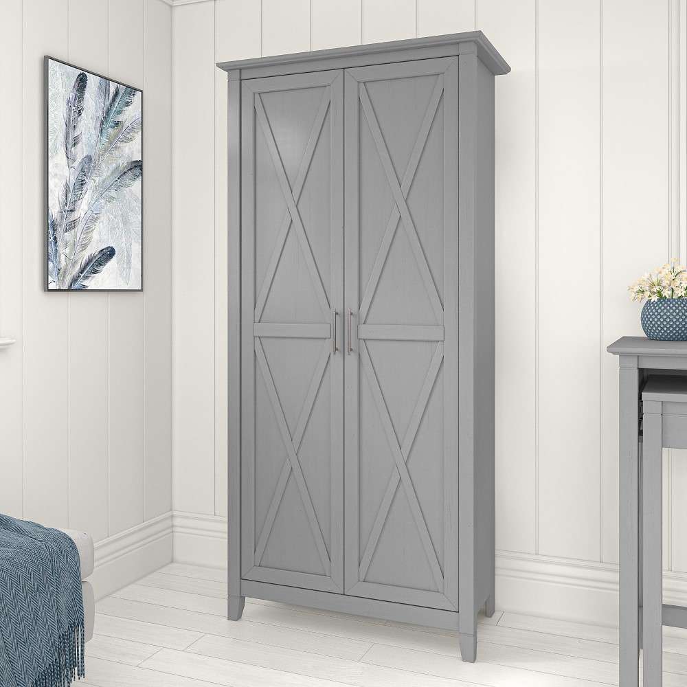 Bush Furniture - Key West Tall Storage Cabinet with Doors in Cape Cod Gray - KWS266CG-03 veiw 4