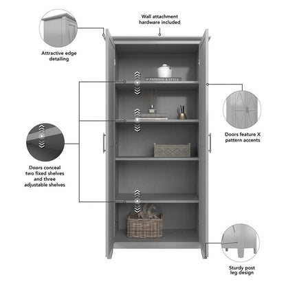 Bush Furniture - Key West Tall Storage Cabinet with Doors in Cape Cod Gray - KWS266CG-03 veiw 6