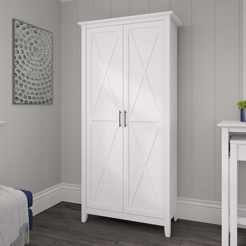 Bush Furniture - Key West Tall Storage Cabinet with Doors in Pure White Oak - KWS266WT-03 veiw 4