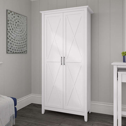 Bush Furniture - Key West Tall Storage Cabinet with Doors in Pure White Oak - KWS266WT-03 veiw 4