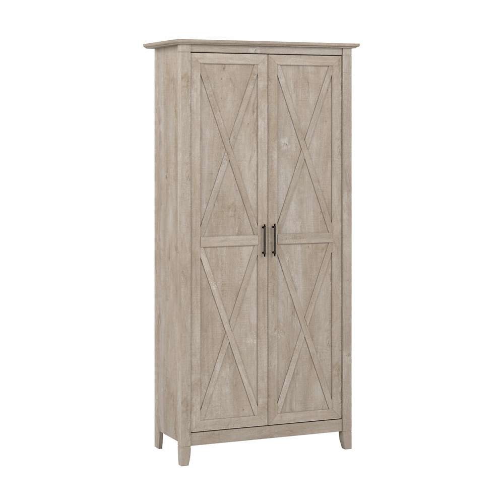 Bush Furniture - Key West Tall Storage Cabinet with Doors in Washed Gray - KWS266WG-03 veiw 1