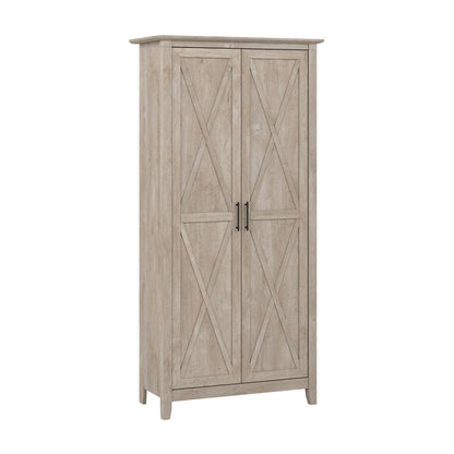 Bush Furniture - Key West Tall Storage Cabinet with Doors in Washed Gray - KWS266WG-03 veiw 1