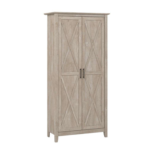 Bush Furniture - Key West Tall Storage Cabinet with Doors in Washed Gray - KWS266WG-03 veiw 1