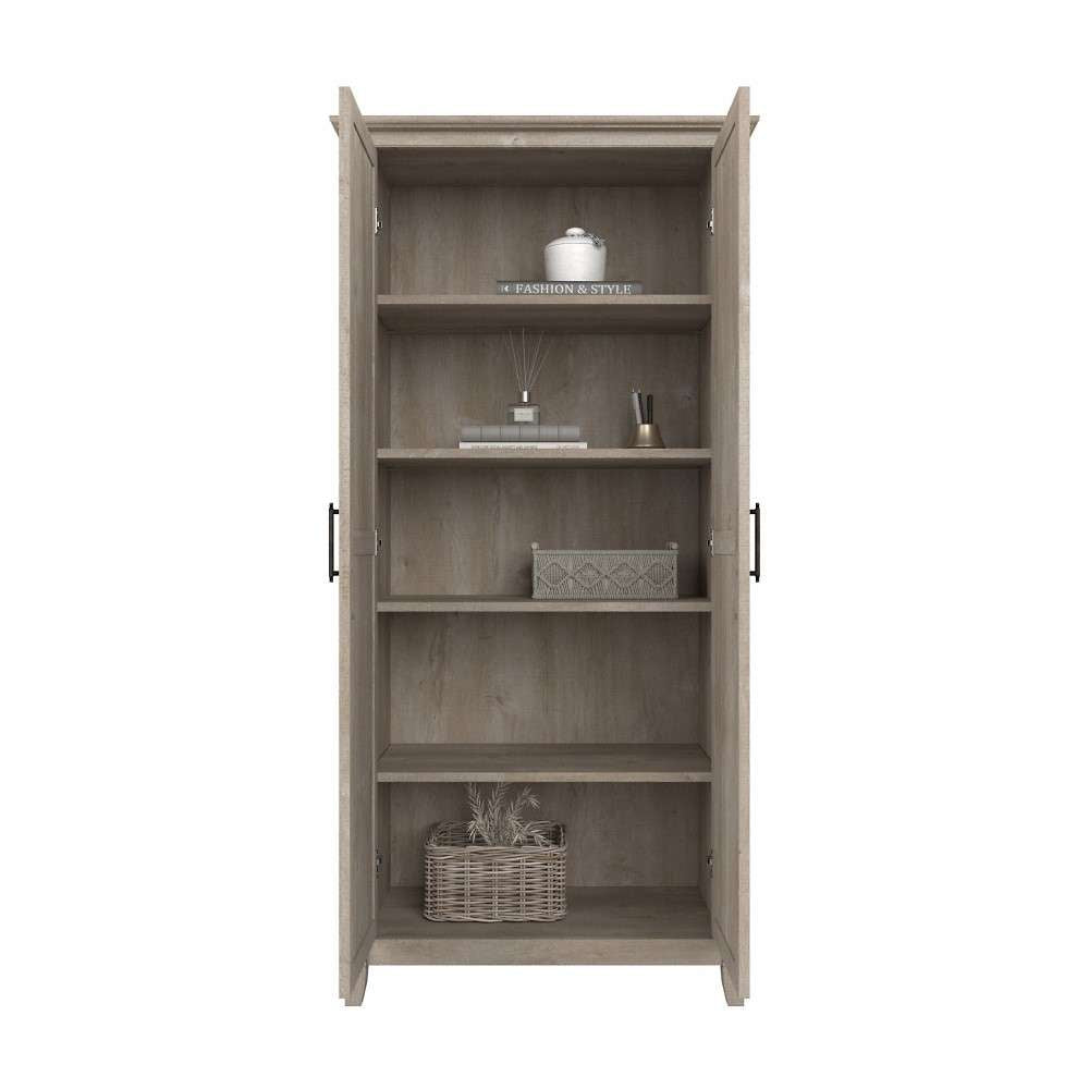 Bush Furniture - Key West Tall Storage Cabinet with Doors in Washed Gray - KWS266WG-03 veiw 3