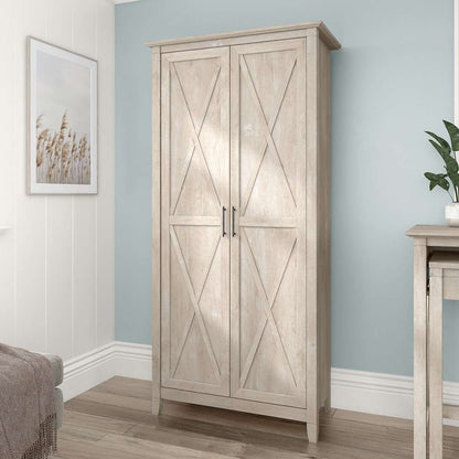 Bush Furniture - Key West Tall Storage Cabinet with Doors in Washed Gray - KWS266WG-03 veiw 4