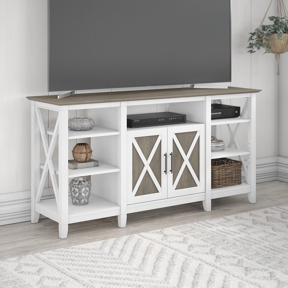 Bush Furniture - Key West Tall TV Stand for 65 Inch TV in Pure White and Shiplap Gray - KWV160G2W-03 veiw 2