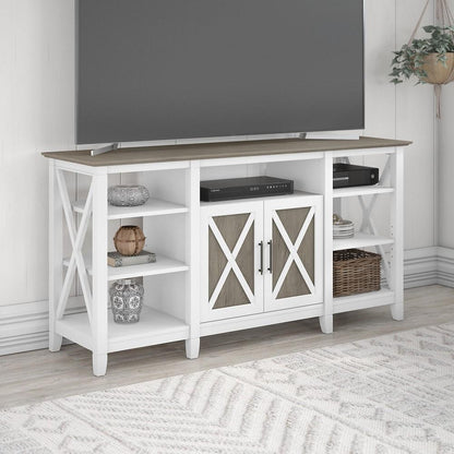 Bush Furniture - Key West Tall TV Stand for 65 Inch TV in Pure White and Shiplap Gray - KWV160G2W-03 veiw 2