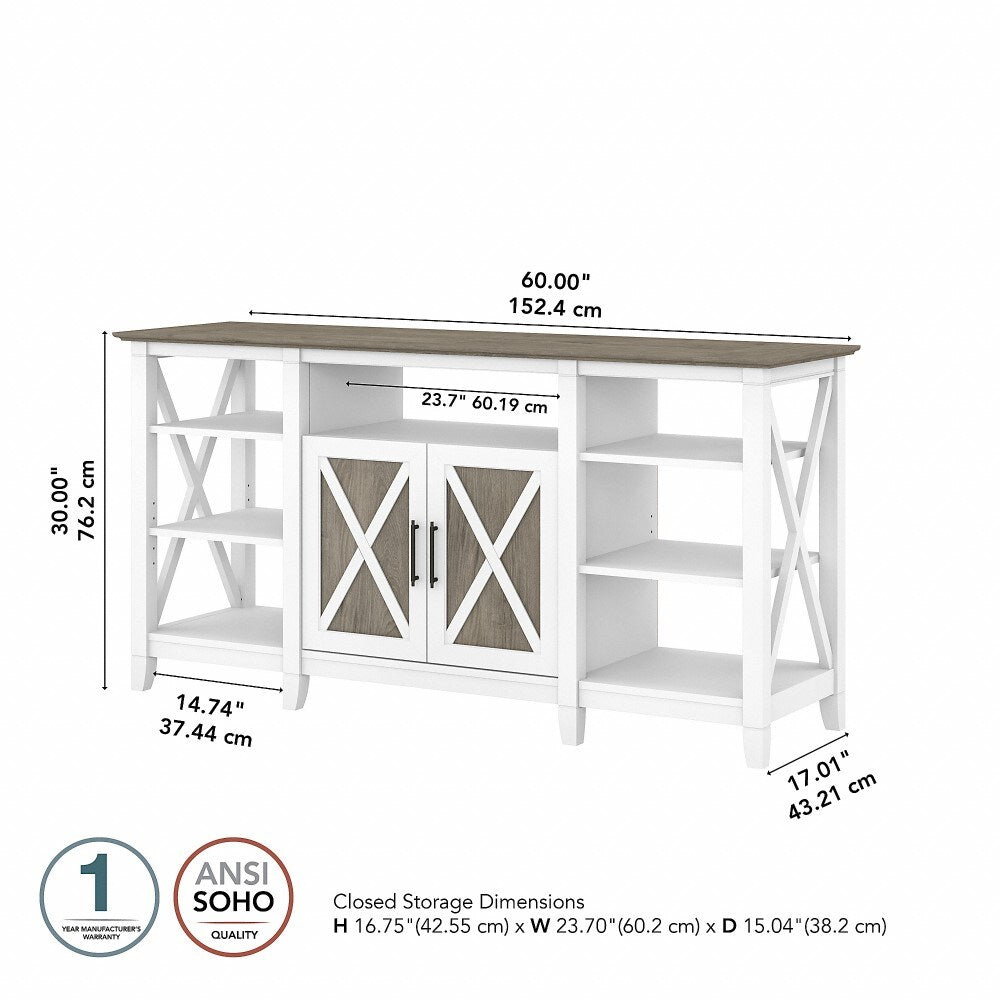 Bush Furniture - Key West Tall TV Stand for 65 Inch TV in Pure White and Shiplap Gray - KWV160G2W-03 veiw 6