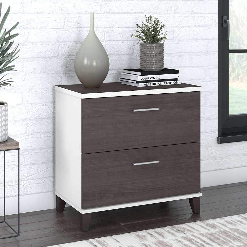 Bush Furniture - Somerset 2 Drawer Lateral File Cabinet in White and Storm Gray - WC81080 veiw 4