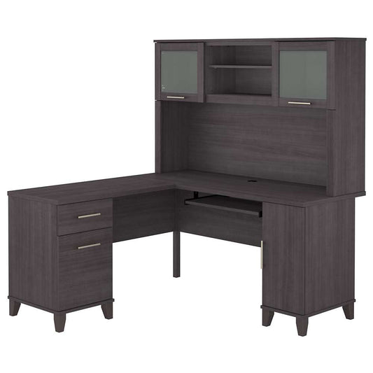 Bush Furniture - Somerset 60W L Shaped Desk with Hutch in Storm Gray - SET002SG veiw 1