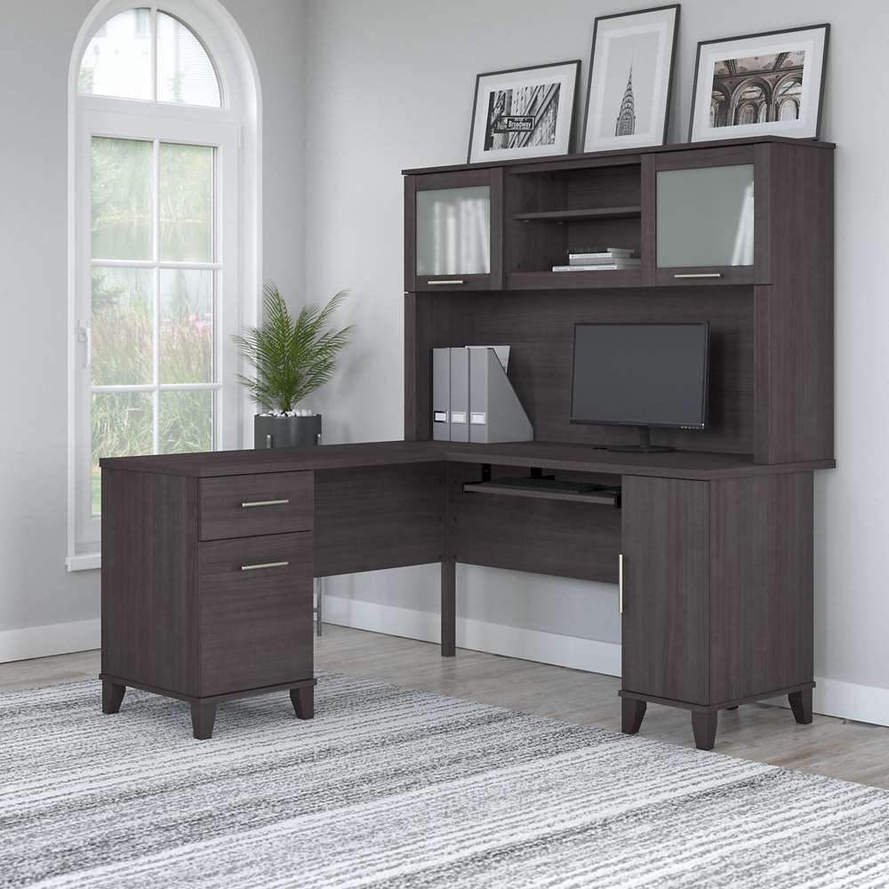 Bush Furniture - Somerset 60W L Shaped Desk with Hutch in Storm Gray - SET002SG veiw 4