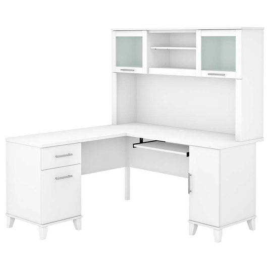 Bush Furniture - Somerset 60W L Shaped Desk with Hutch in White - SET002WH veiw 1
