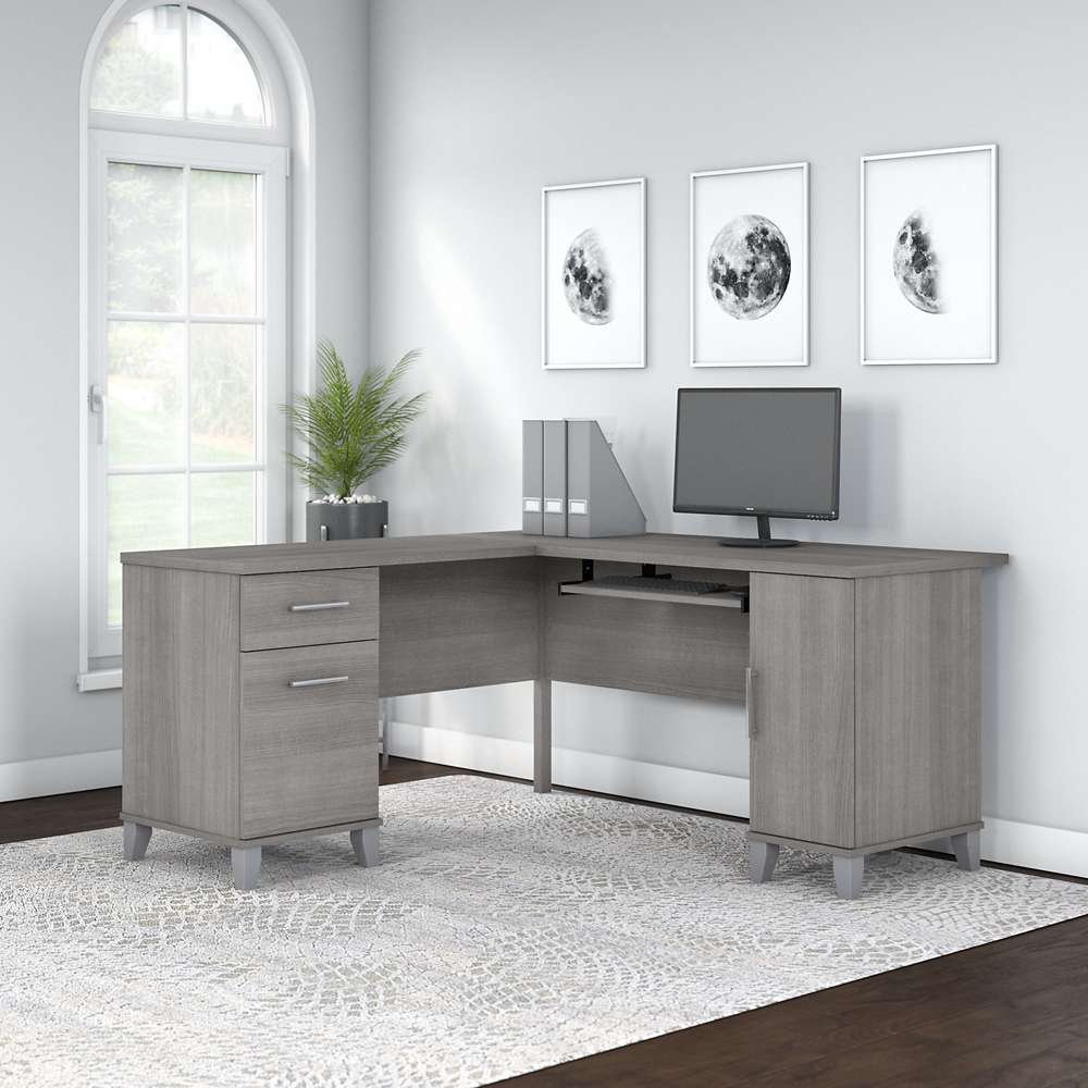 Bush Furniture - Somerset 60W L Shaped Desk with Storage in Platinum Gray - WC81230K veiw 4