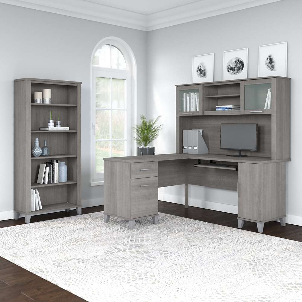 Bush Furniture - Somerset 60W L Shaped Desk with Storage in Platinum Gray - WC81230K veiw 6