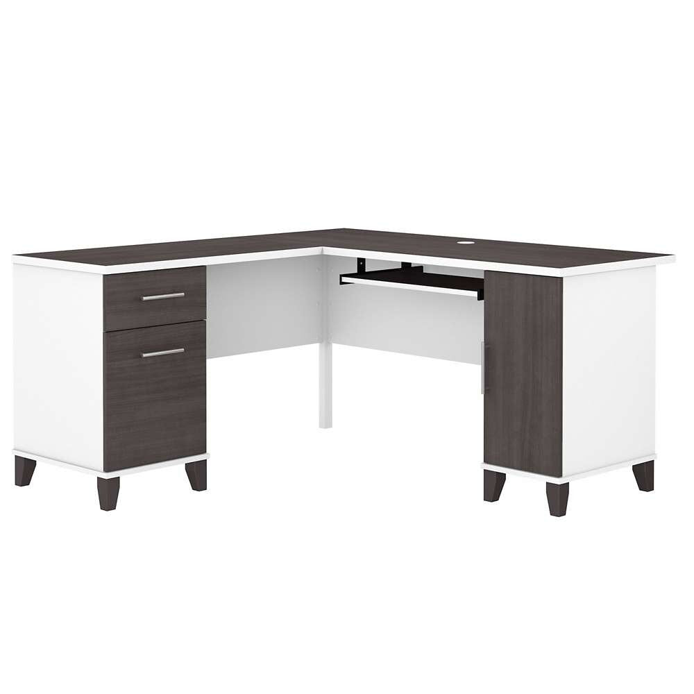 Bush Furniture - Somerset 60W L Shaped Desk with Storage in White and Storm Gray - WC81030K veiw 1