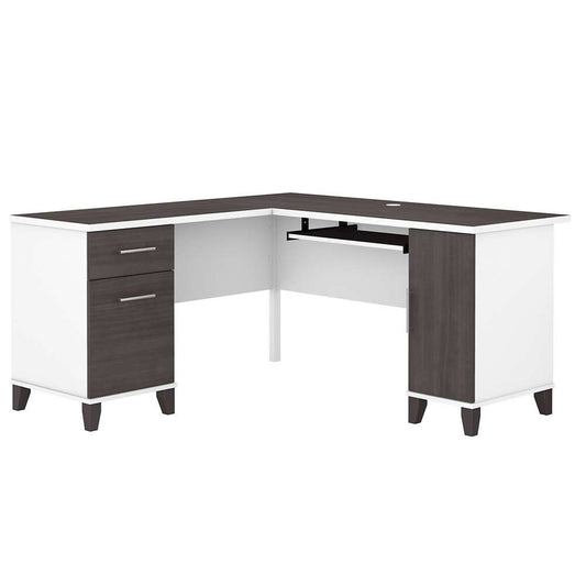 Bush Furniture - Somerset 60W L Shaped Desk with Storage in White and Storm Gray - WC81030K veiw 1