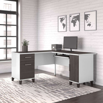 Bush Furniture - Somerset 60W L Shaped Desk with Storage in White and Storm Gray - WC81030K veiw 4