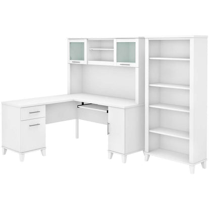 Bush Furniture - Somerset 60W L Shaped Desk with Hutch and 5 Shelf Bookcase in White - SET010WH veiw 1