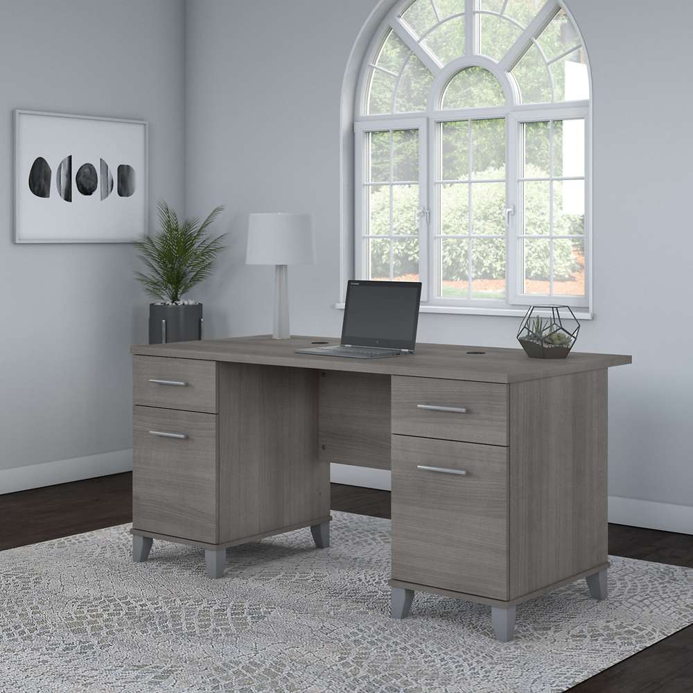 Bush Furniture - Somerset 60W Office Desk with Drawers in Platinum Gray - WC81228K veiw 4