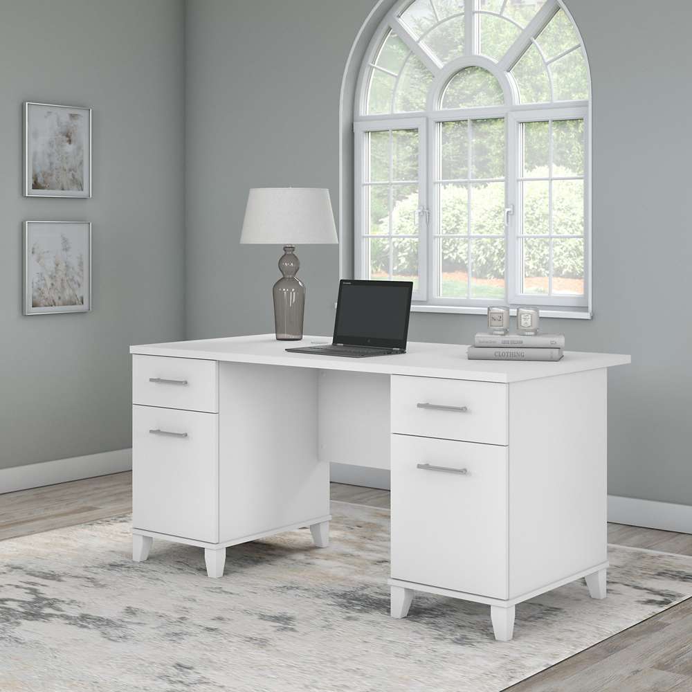 Bush Furniture - Somerset 60W Office Desk with Drawers in White - WC81928K veiw 4