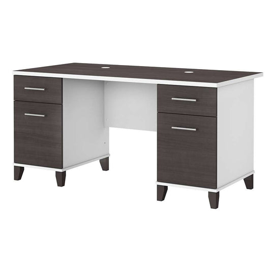 Bush Furniture - Somerset 60W Office Desk with Drawers in White and Storm Gray - WC81028K veiw 1