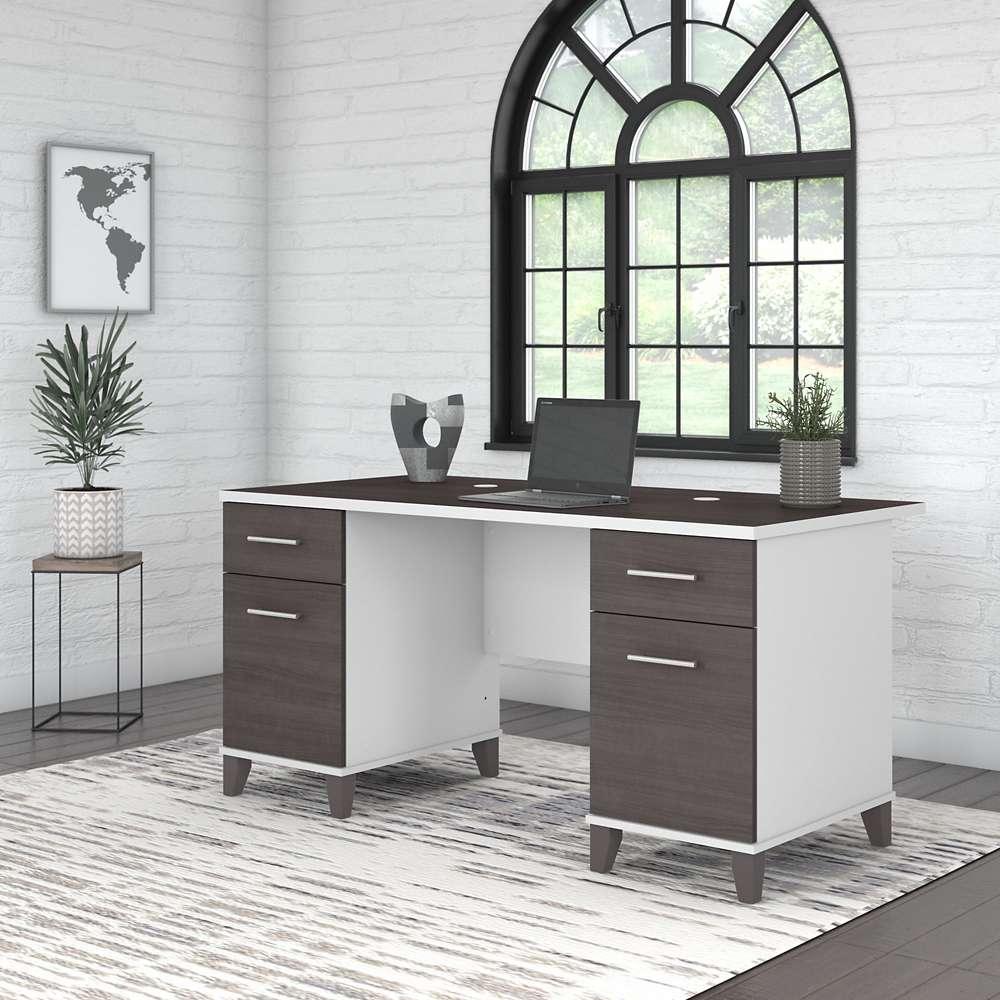 Bush Furniture - Somerset 60W Office Desk with Drawers in White and Storm Gray - WC81028K veiw 4