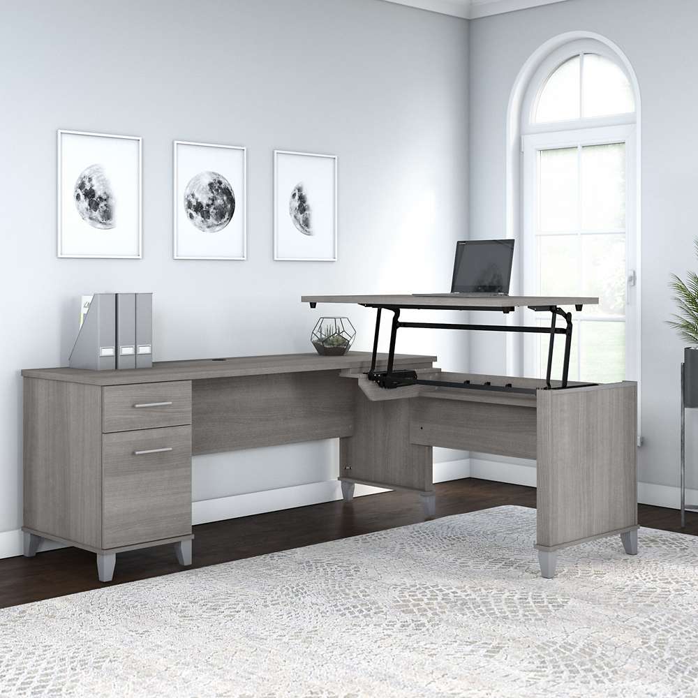 Bush Furniture - Somerset 72W 3 Position Sit to Stand L Shaped Desk in Platinum Gray - SET014PG veiw 4