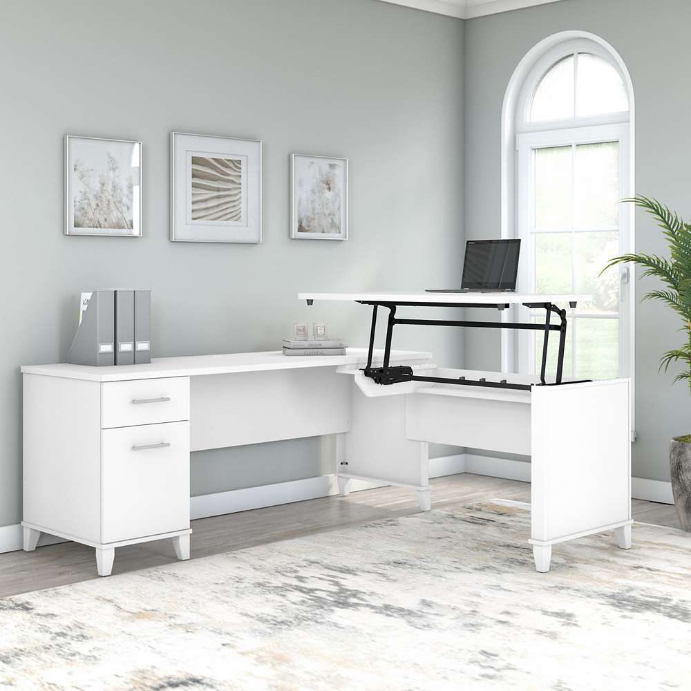 Bush Furniture - Somerset 72W 3 Position Sit to Stand L Shaped Desk in White - SET014WH veiw 4