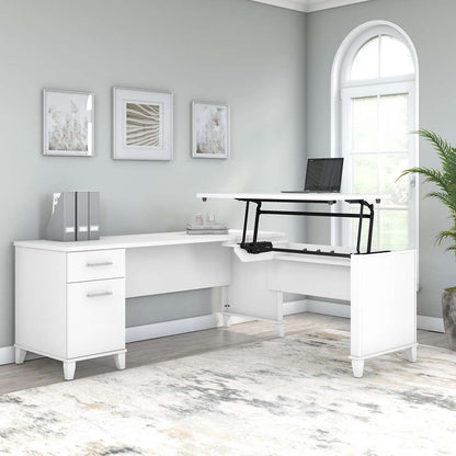 Bush Furniture - Somerset 72W 3 Position Sit to Stand L Shaped Desk in White - SET014WH veiw 4