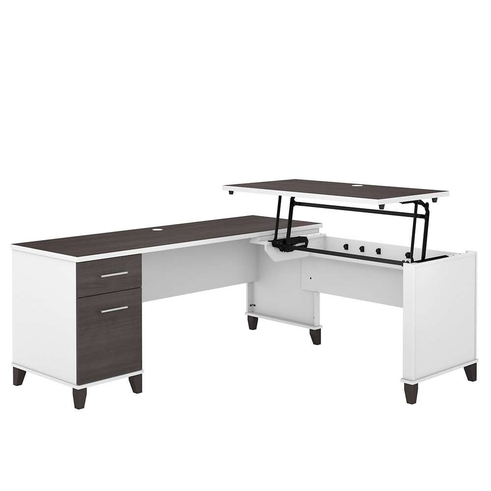 Bush Furniture - Somerset 72W 3 Position Sit to Stand L Shaped Desk in White and Storm Gray - SET014SGWH veiw 1