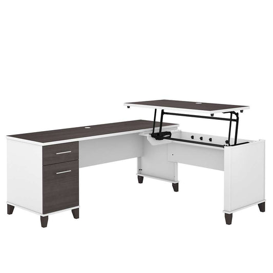 Bush Furniture - Somerset 72W 3 Position Sit to Stand L Shaped Desk in White and Storm Gray - SET014SGWH veiw 1