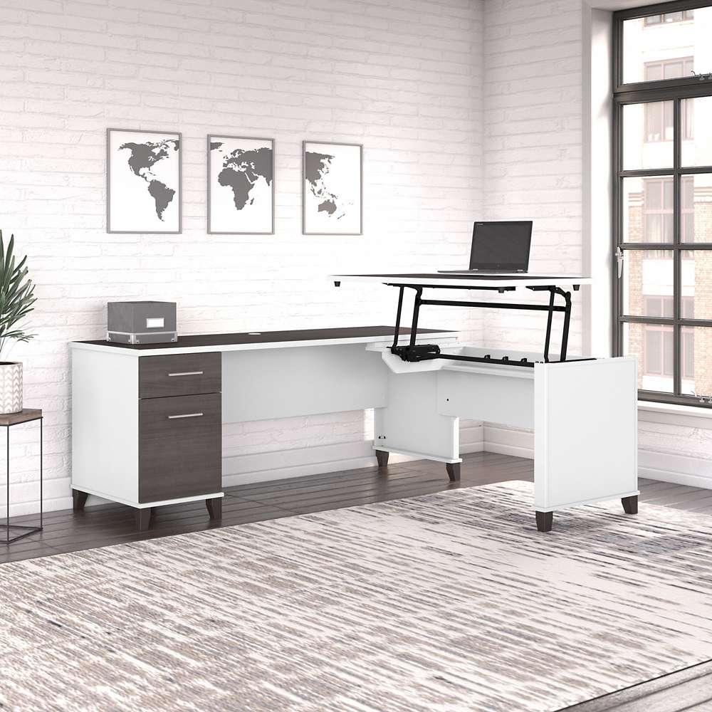 Bush Furniture - Somerset 72W 3 Position Sit to Stand L Shaped Desk in White and Storm Gray - SET014SGWH veiw 4