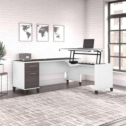 Bush Furniture - Somerset 72W 3 Position Sit to Stand L Shaped Desk in White and Storm Gray - SET014SGWH veiw 4