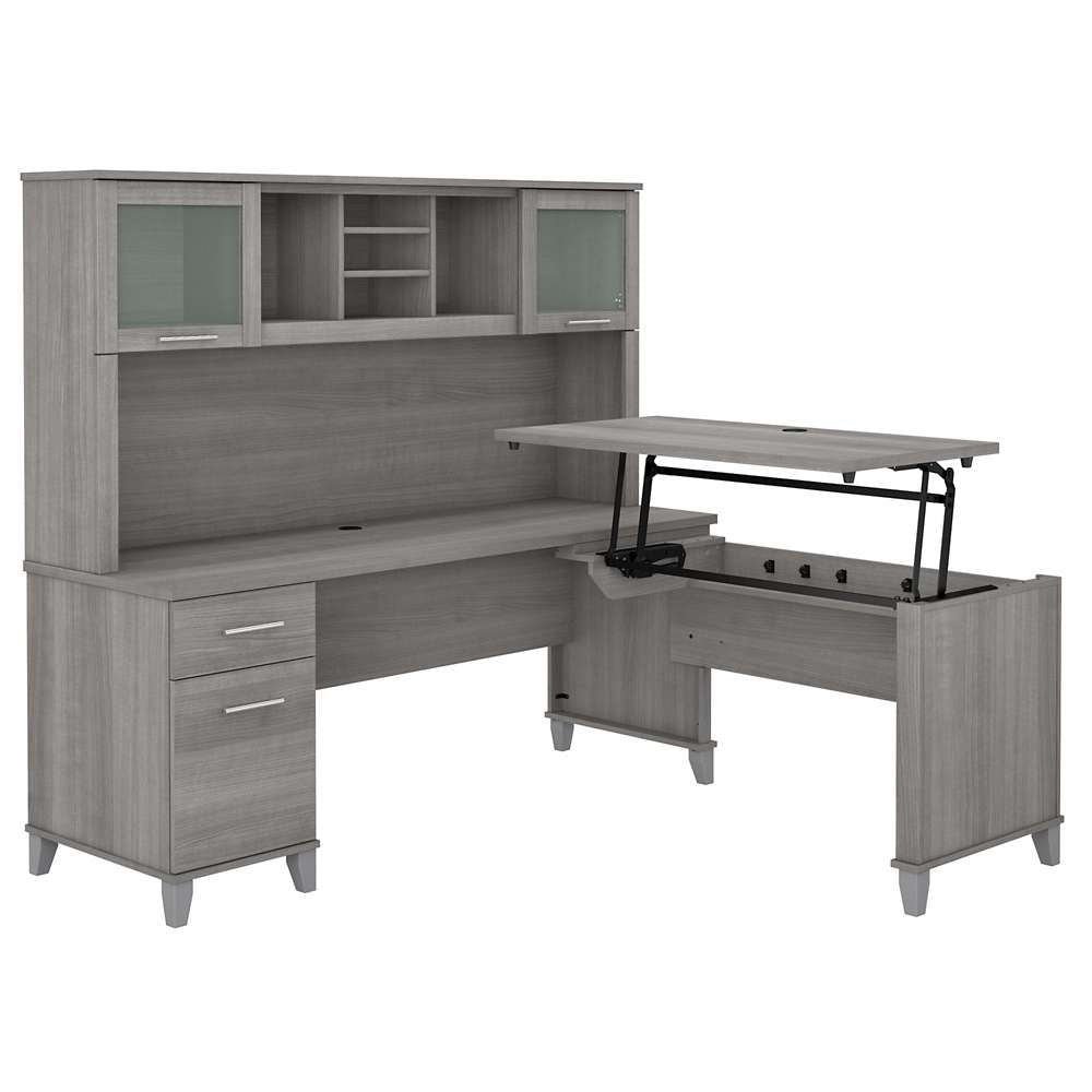 Bush Furniture - Somerset 72W 3 Position Sit to Stand L Shaped Desk with Hutch in Platinum Gray - SET015PG veiw 1