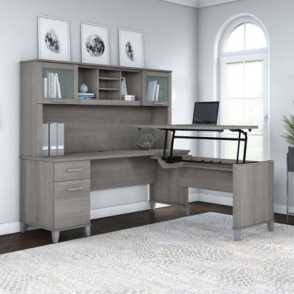 Bush Furniture - Somerset 72W 3 Position Sit to Stand L Shaped Desk with Hutch in Platinum Gray - SET015PG veiw 4