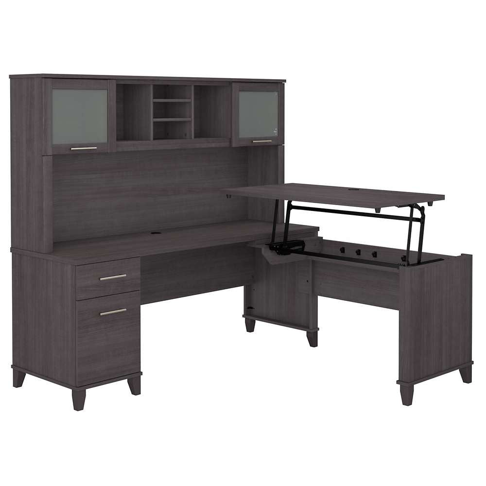 Bush Furniture - Somerset 72W 3 Position Sit to Stand L Shaped Desk with Hutch in Storm Gray - SET015SG veiw 1