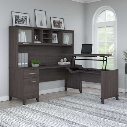 Bush Furniture - Somerset 72W 3 Position Sit to Stand L Shaped Desk with Hutch in Storm Gray - SET015SG veiw 4