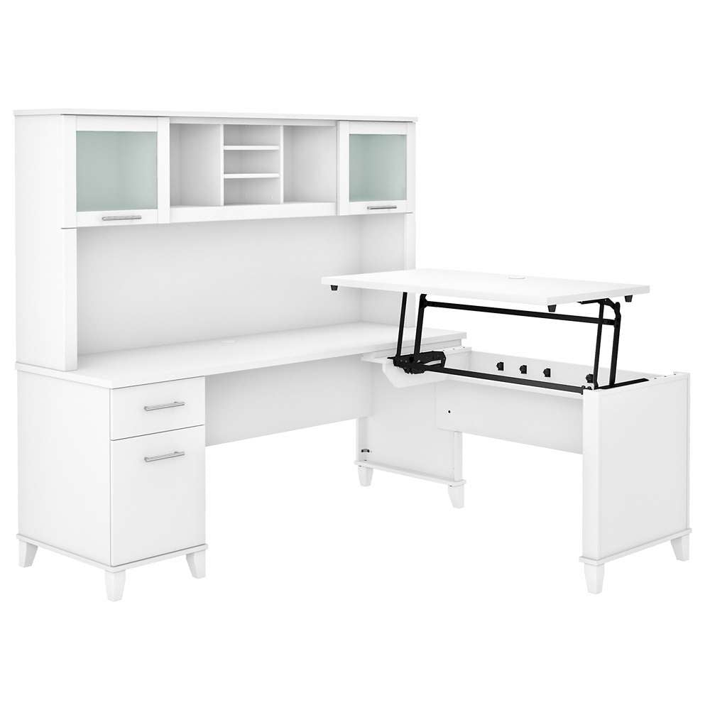 Bush Furniture - Somerset 72W 3 Position Sit to Stand L Shaped Desk with Hutch in White - SET015WH veiw 1