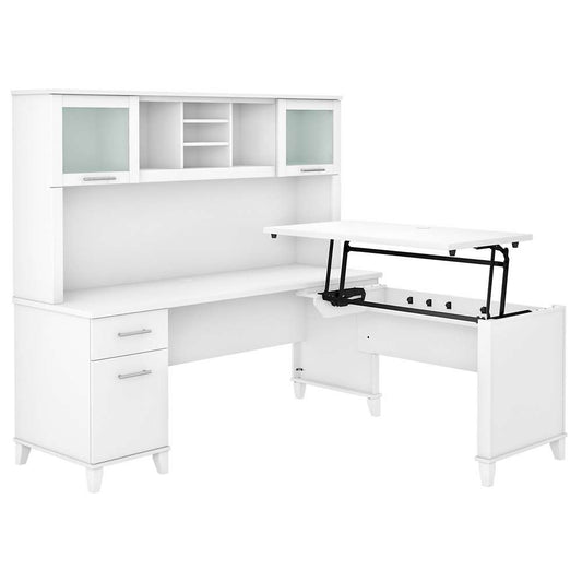 Bush Furniture - Somerset 72W 3 Position Sit to Stand L Shaped Desk with Hutch in White - SET015WH veiw 1